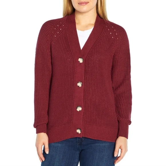 Gap Casual Cardigan Burgundy Button Up  Cardigan Long Sleeve Loose Knit - Picture 4 of 14